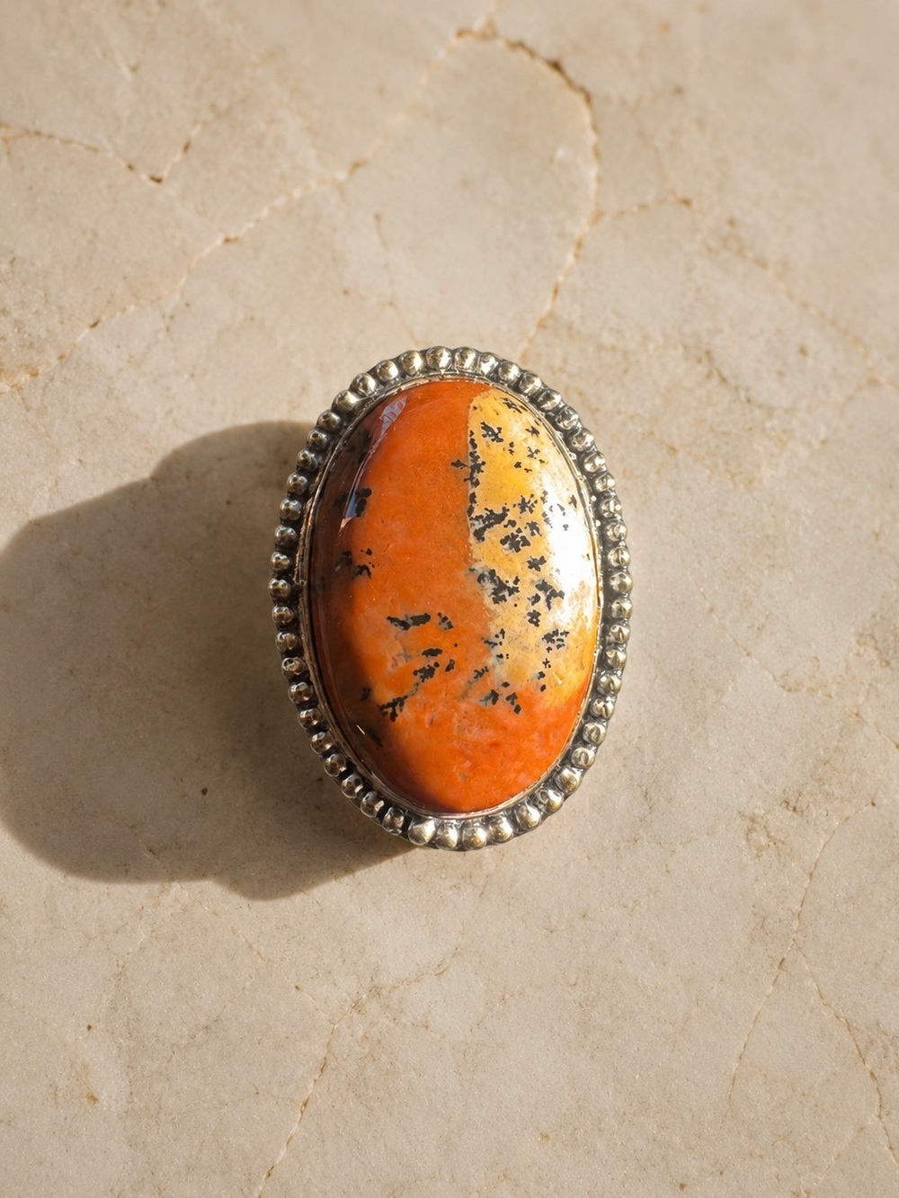Sterling Silver Dendritic Agate Oval Ring Size 9 Scenic Stone Statement Ring